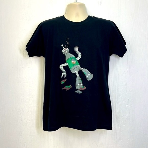 Futurama - Bender Drinking With Real Bottle Opener Black Short Sleeve T Shirt M - Picture 2 of 11